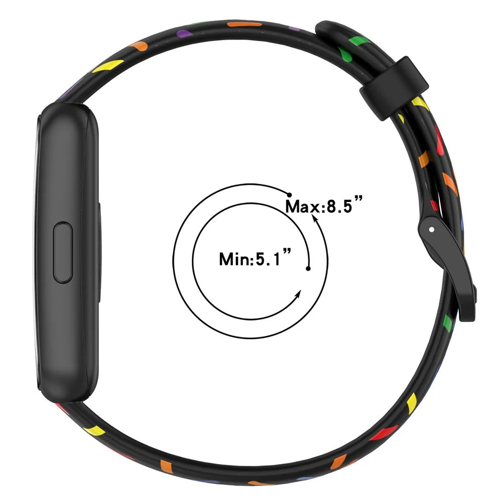 For Huawei Band 7 Colorful Spotted Wrist Band Replacement Silicone Watch Strap - Black - 6