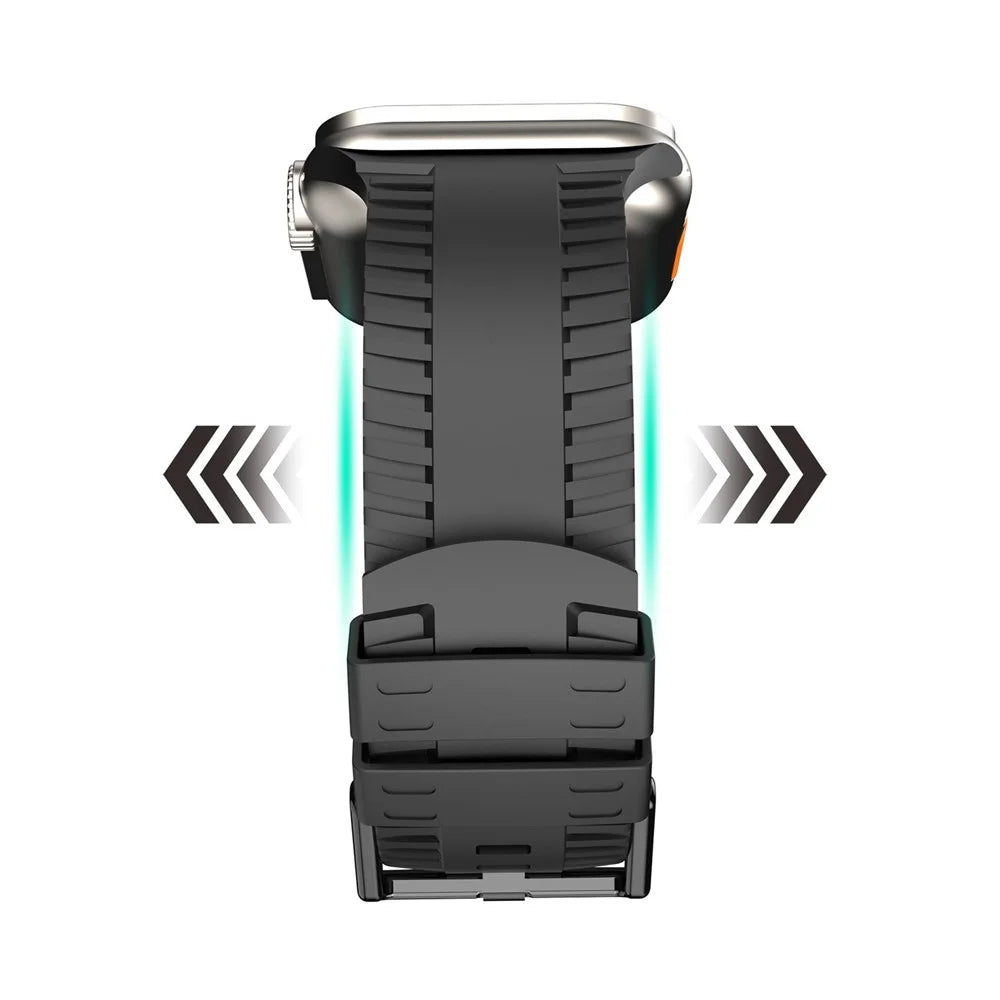 For Apple Watch Ultra 3 2 1 49mm / Series 11 10 46mm / 9 8 7 45mm / SE3 SE2 SE 6 5 4 44mm / 3 2 1 42mm Tire Textured Watchband Silicone Watch Strap - Black - 2