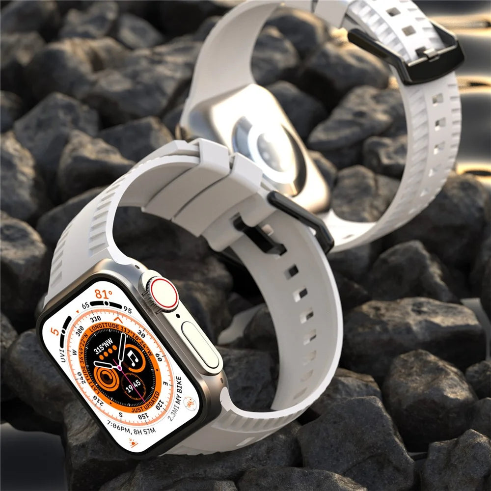 For Apple Watch Ultra 3 2 1 49mm / Series 11 10 46mm / 9 8 7 45mm / SE3 SE2 SE 6 5 4 44mm / 3 2 1 42mm Tire Textured Watchband Silicone Watch Strap - Black - 4