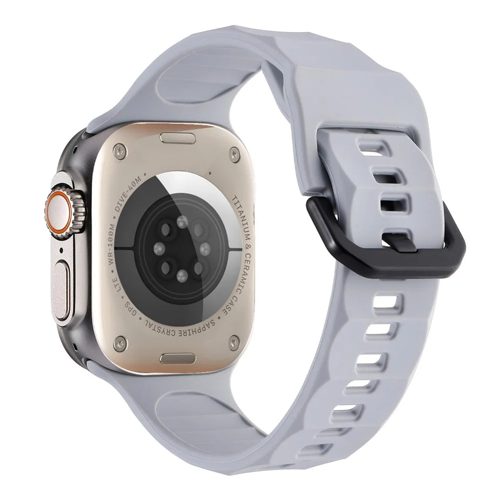 For Apple Watch Ultra 3 2 1 49mm / Series 11 10 46mm / 9 8 7 45mm / SE3 SE2 SE 6 5 4 44mm / 3 2 1 42mm Wave Surface Watch Band Silicone Watch Strap - Space Grey - 1