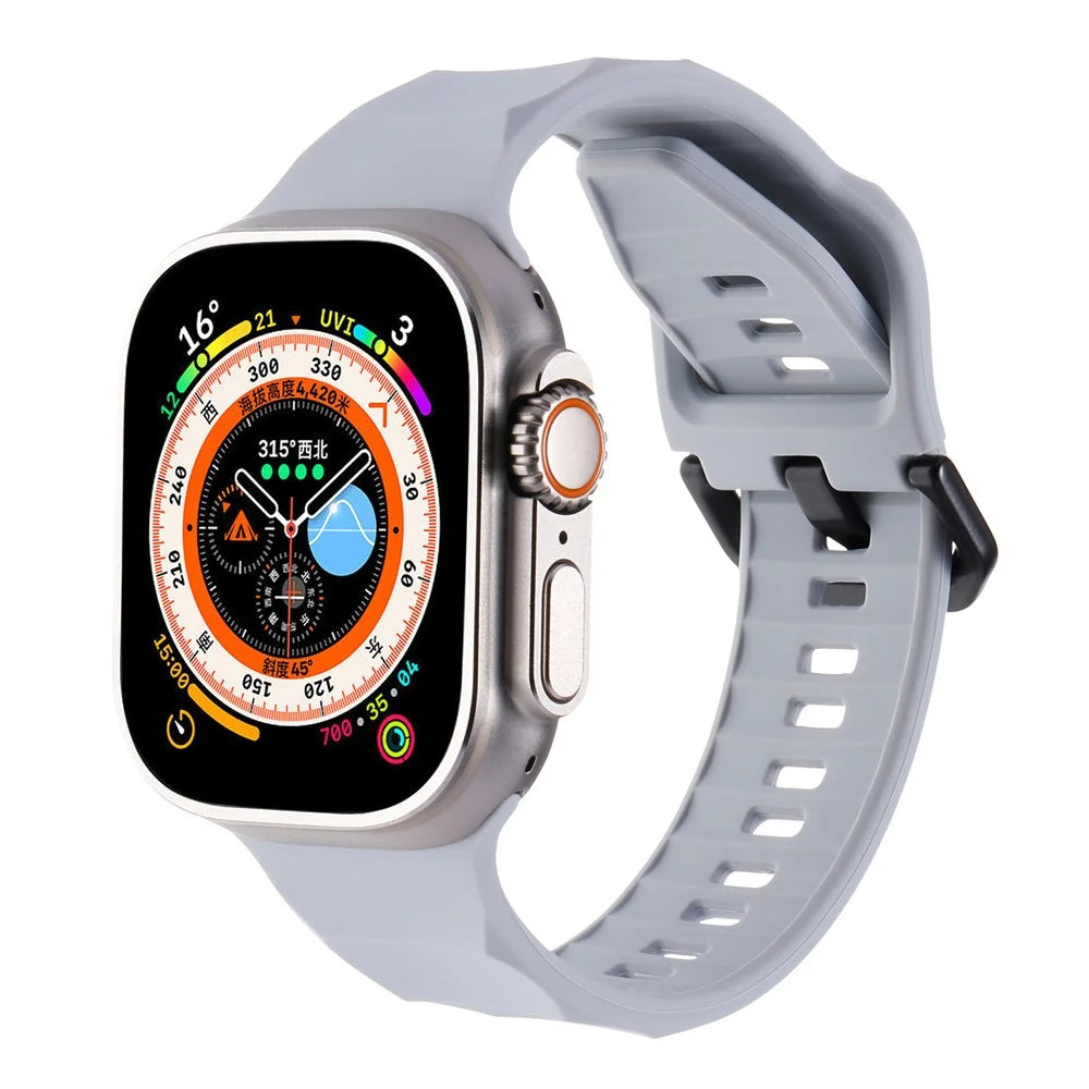 For Apple Watch Ultra 3 2 1 49mm / Series 11 10 46mm / 9 8 7 45mm / SE3 SE2 SE 6 5 4 44mm / 3 2 1 42mm Wave Surface Watch Band Silicone Watch Strap - Space Grey - 2