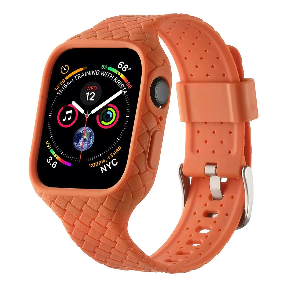 For Apple Watch Series 8  /  7 41mm Woven Texture TPU Wrist Band Integrated Watch Strap with Case - Orange - 2