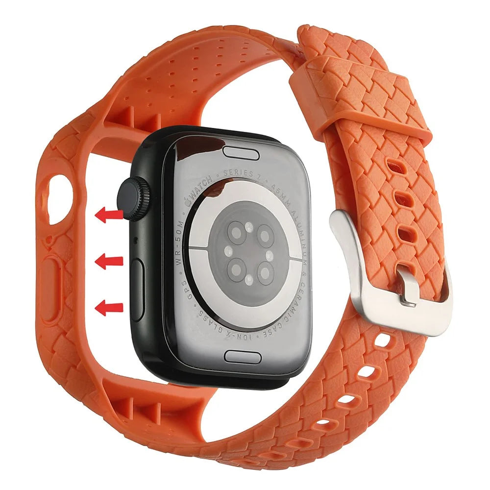 For Apple Watch Series 8  /  7 41mm Woven Texture TPU Wrist Band Integrated Watch Strap with Case - Orange - 3