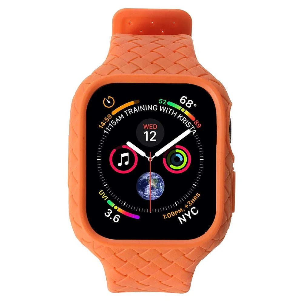 For Apple Watch Series 8  /  7 41mm Woven Texture TPU Wrist Band Integrated Watch Strap with Case - Orange - 6