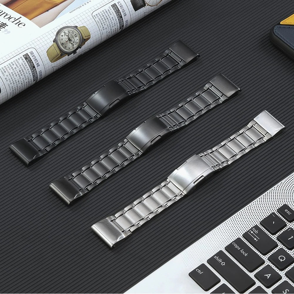Quick Release Watch Band for Garmin Tactix 7 Pro / Fenix 7X / 6X Pro , 26mm 5 Beads Titanium Steel Watch Strap - Black - 4