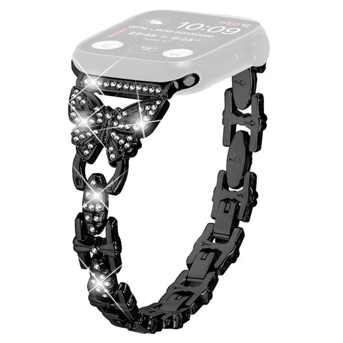 Watch Strap for Apple Watch Series 11 10 42mm / 9 8 7 41mm / SE3 SE2 SE 6 5 4 40mm / 3 2 1 38mm Butterfly Rhinestone Decor Stainless Steel Wristband - Black - 1