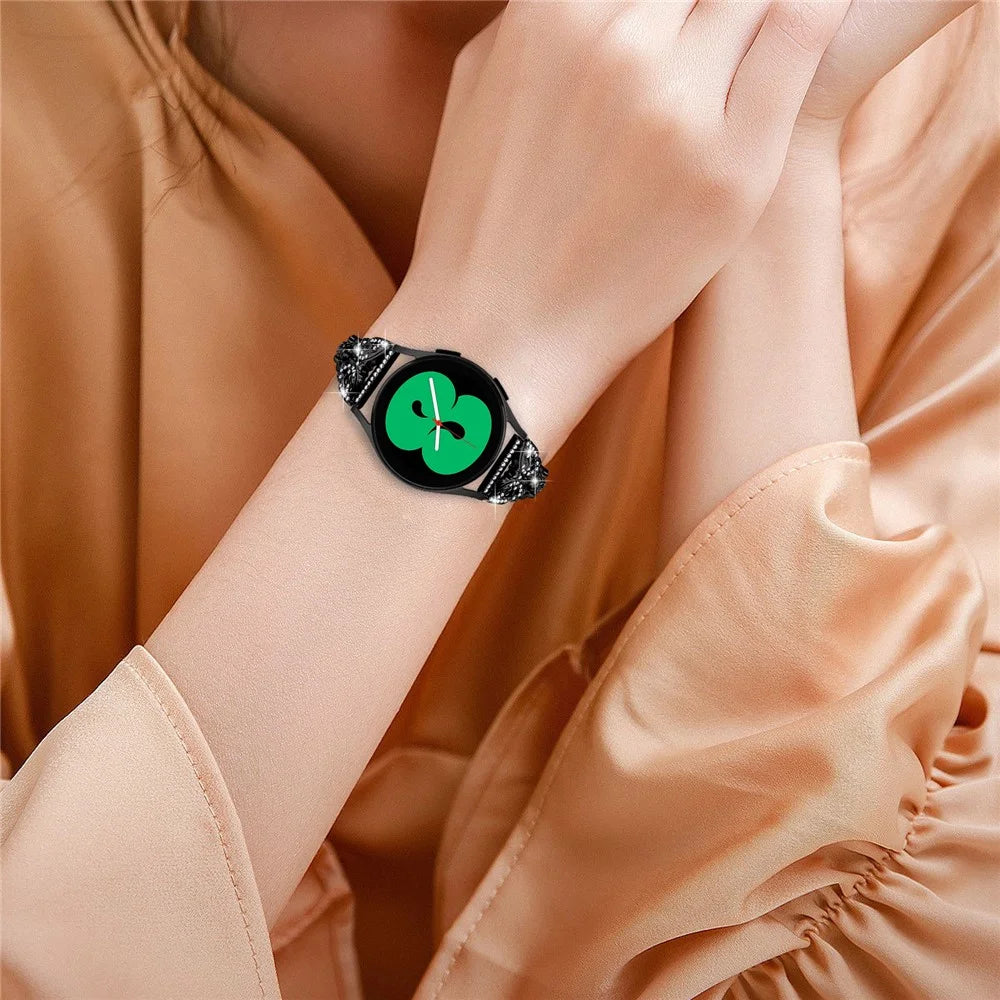 Watch Band for Samsung Galaxy Watch4 40mm 44mm / Watch4 Classic 42mm 46mm / Watch 5 40mm 44mm , Stainless Steel 20mm Strap with Rhinestone Decor - Black - 5