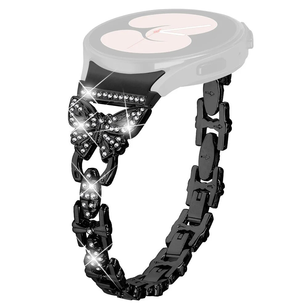 Stainless Steel Band for Samsung Galaxy Watch4 40mm 44mm / Watch5 40mm 44mm / Watch4 Classic 42mm 46mm , Rhinestone Decor 20mm Watch Strap with Connector - Black - 1