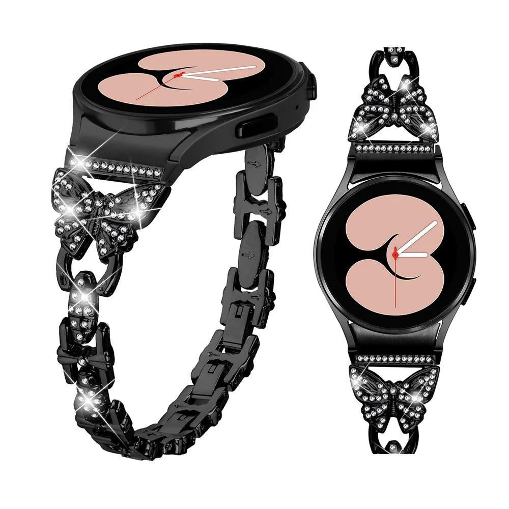 Stainless Steel Band for Samsung Galaxy Watch4 40mm 44mm / Watch5 40mm 44mm / Watch4 Classic 42mm 46mm , Rhinestone Decor 20mm Watch Strap with Connector - Black - 4