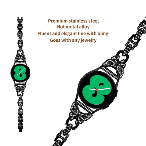 Butterfly Rhinestone Decor Band for Samsung Galaxy Watch Active / Active2 40mm 44mm , Stainless Steel 20mm Watch Strap - Black - 2