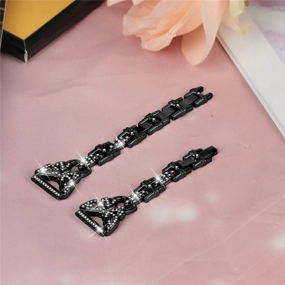 Butterfly Rhinestone Decor Band for Samsung Galaxy Watch Active / Active2 40mm 44mm , Stainless Steel 20mm Watch Strap - Black - 3