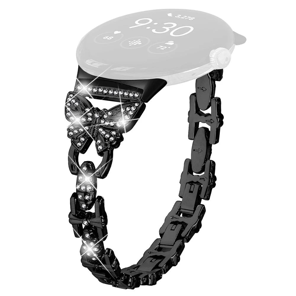 Metal Bling Watch Band for Google Pixel Watch 4 41mm / Watch 3 41mm / Watch 2 / Watch Stainless Steel Butterfly Rhinestone Decor Smartwatch Strap - Black - 1