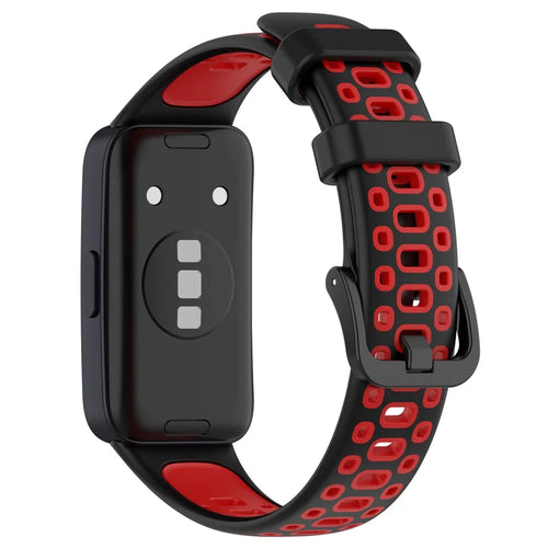 For Huawei Band 10 / Band 10 NFC / Band 9 / Band 9 NFC / Band 8 / Band 8 NFC Silicone Watch Band Replacement Strap - Black+Red - 1