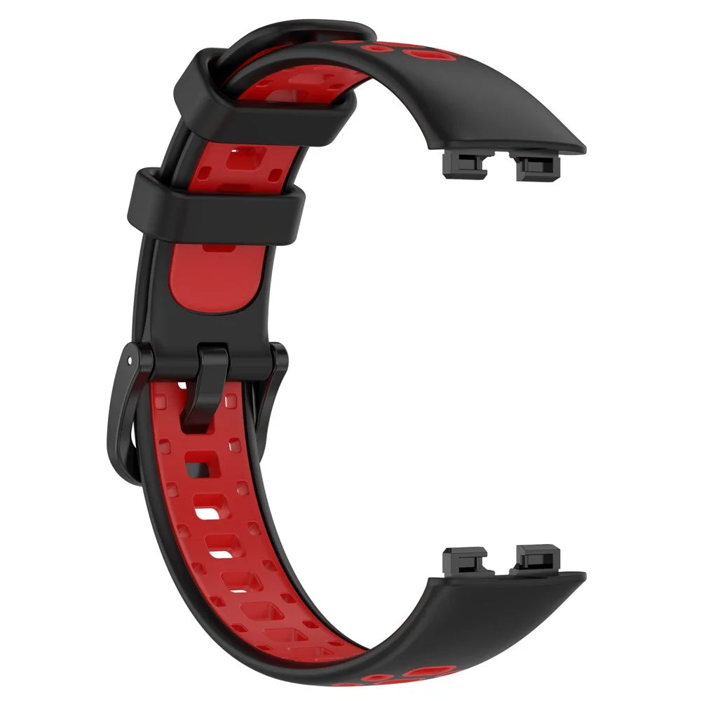 For Huawei Band 10 / Band 10 NFC / Band 9 / Band 9 NFC / Band 8 / Band 8 NFC Silicone Watch Band Replacement Strap - Black+Red - 3