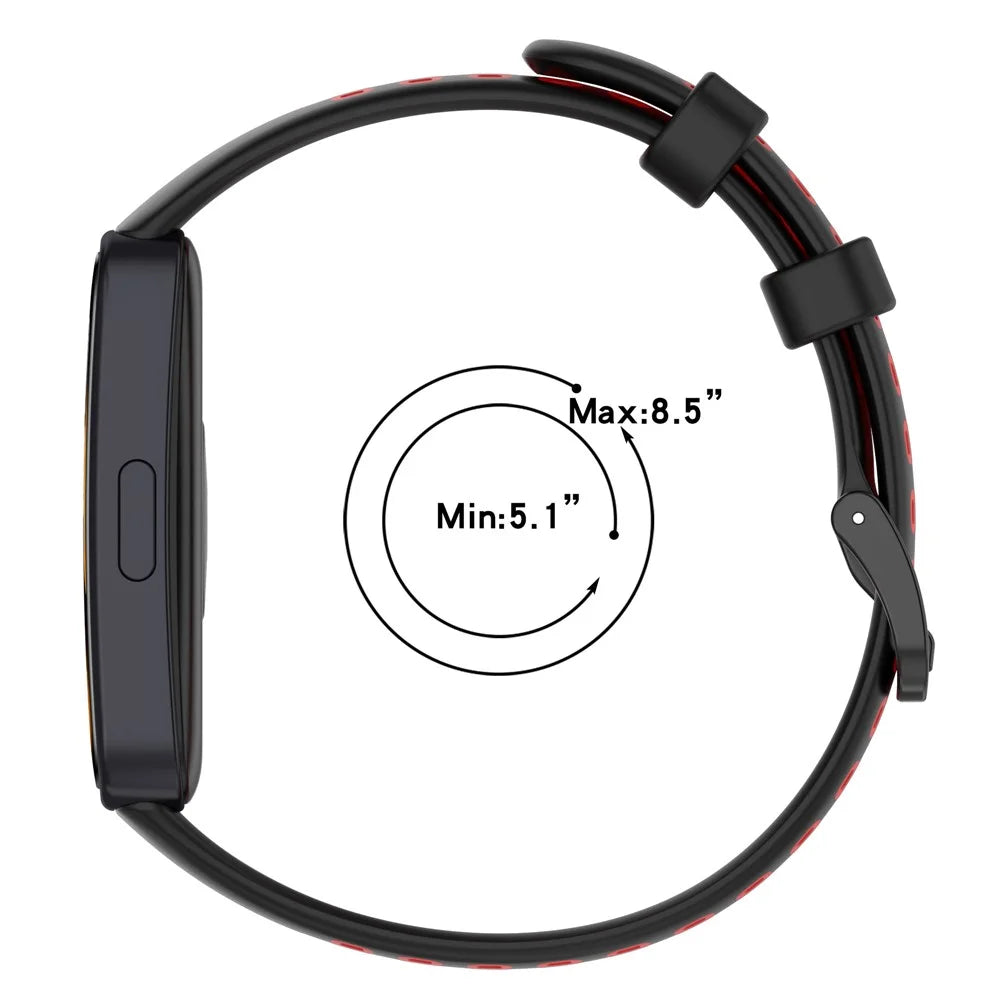 For Huawei Band 10 / Band 10 NFC / Band 9 / Band 9 NFC / Band 8 / Band 8 NFC Silicone Watch Band Replacement Strap - Black+Red - 6