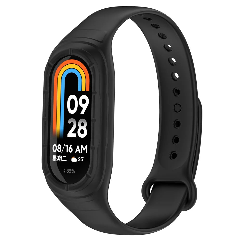For Xiaomi Smart Band 8 Replacement Silicone Watch Strap Integrate Wrist Band with Case Cover - Black - 1