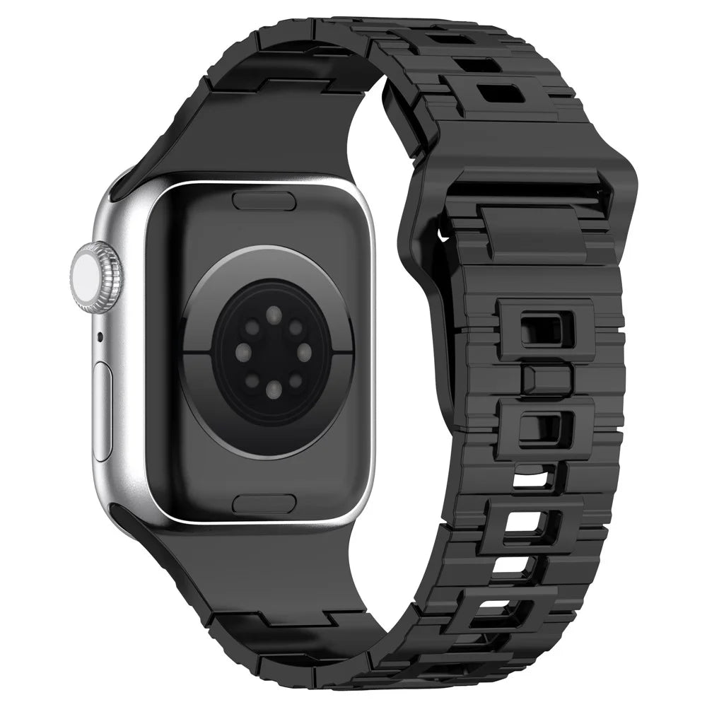 For Apple Watch Ultra 3 2 1 49mm / Series 11 10 46mm / 9 8 7 45mm / SE3 SE2 SE 6 5 4 44mm / 3 2 1 42mm Electroplating Silicone Watch Strap - Titanium Black - 1