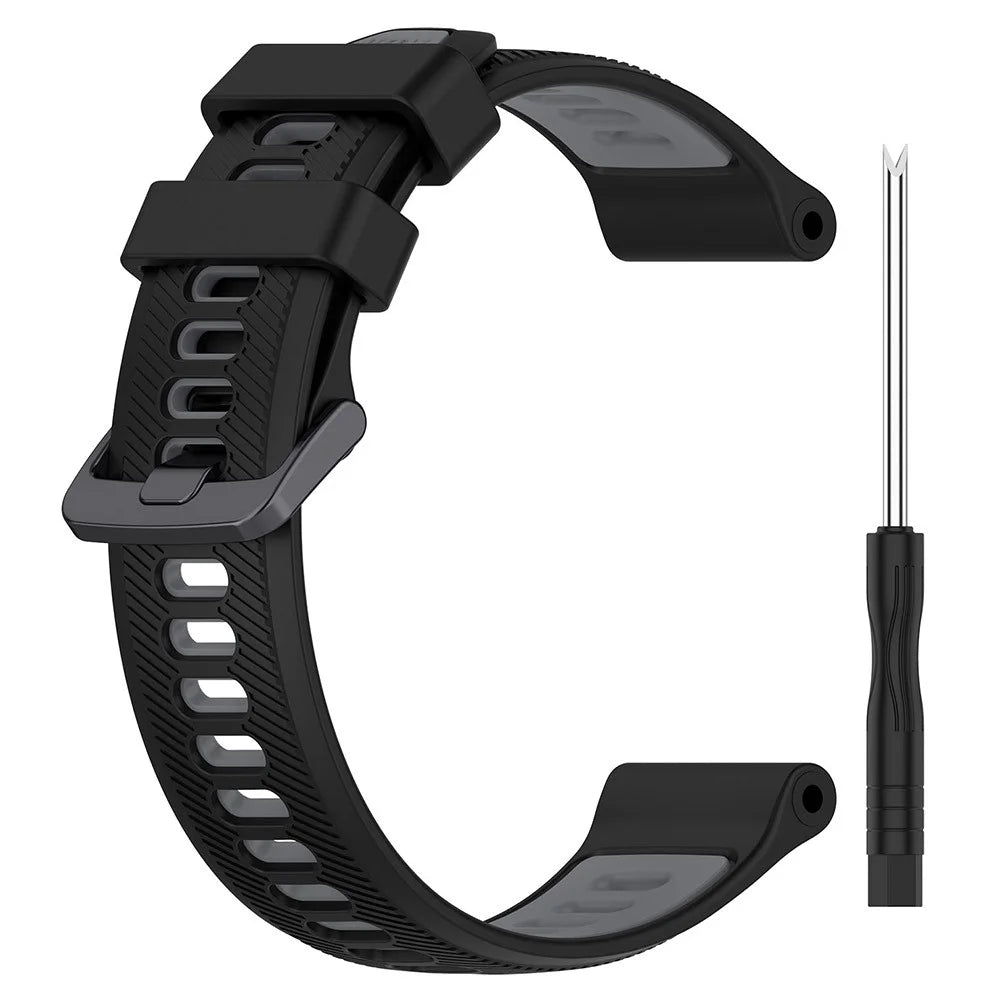 For Garmin Forerunner 965 / 955 / 945 / 935 / 745 Silicone Watch Band Twill Texture Dual Color Wrist Strap - Black+Grey - 1