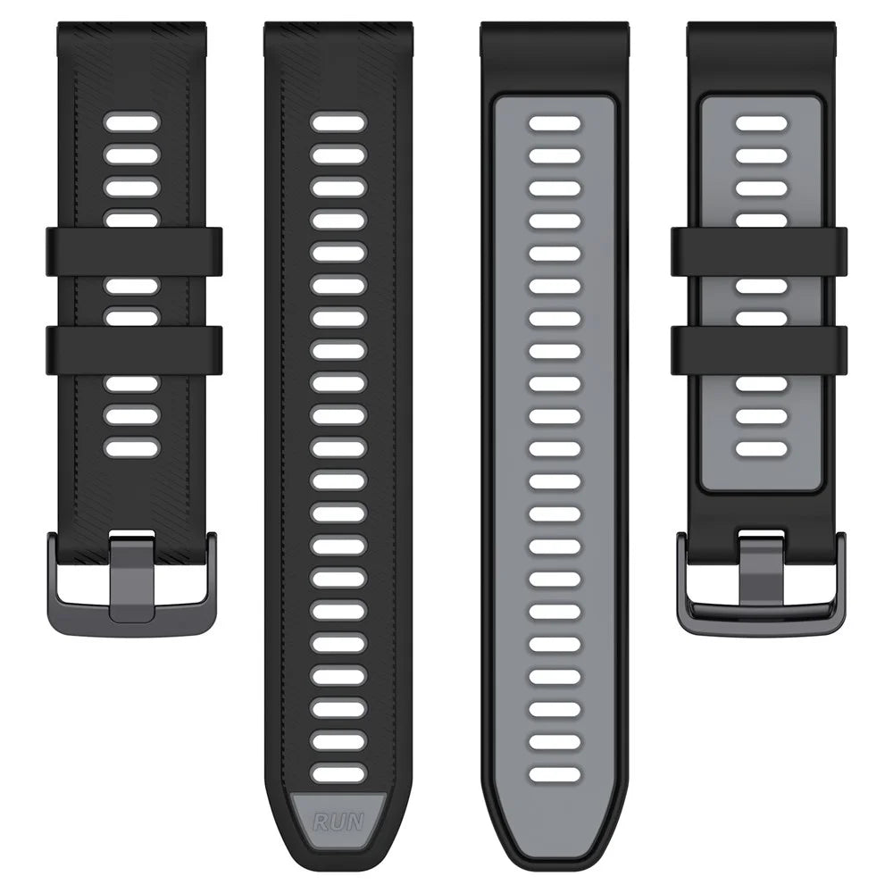 For Garmin Forerunner 965 / 955 / 945 / 935 / 745 Silicone Watch Band Twill Texture Dual Color Wrist Strap - Black+Grey - 3