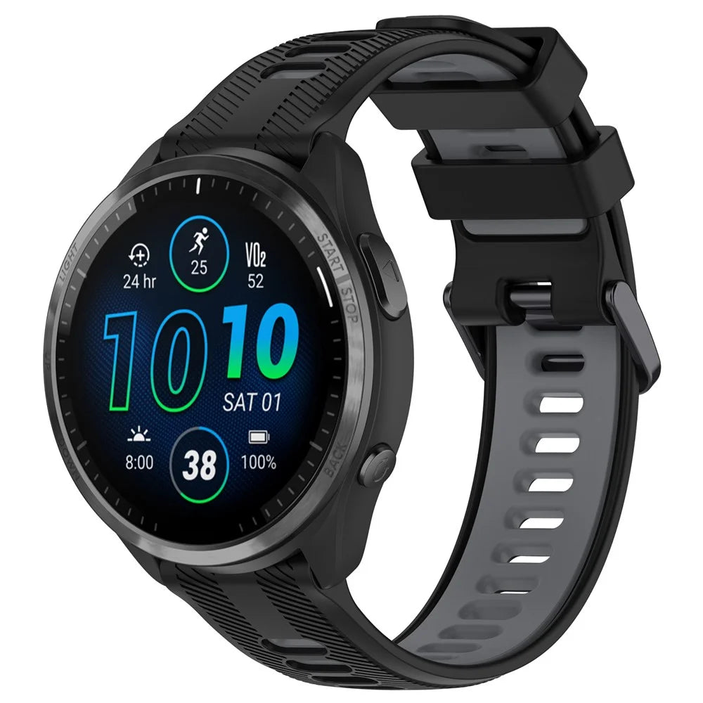 For Garmin Forerunner 965 / 955 / 945 / 935 / 745 Silicone Watch Band Twill Texture Dual Color Wrist Strap - Black+Grey - 5