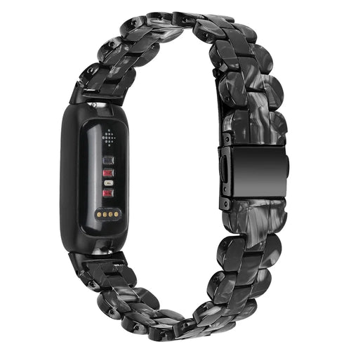 Oval Resin Watch Band for Fitbit Inspire 3 , Stainless Steel Buckle Replacement Strap - Black - 1
