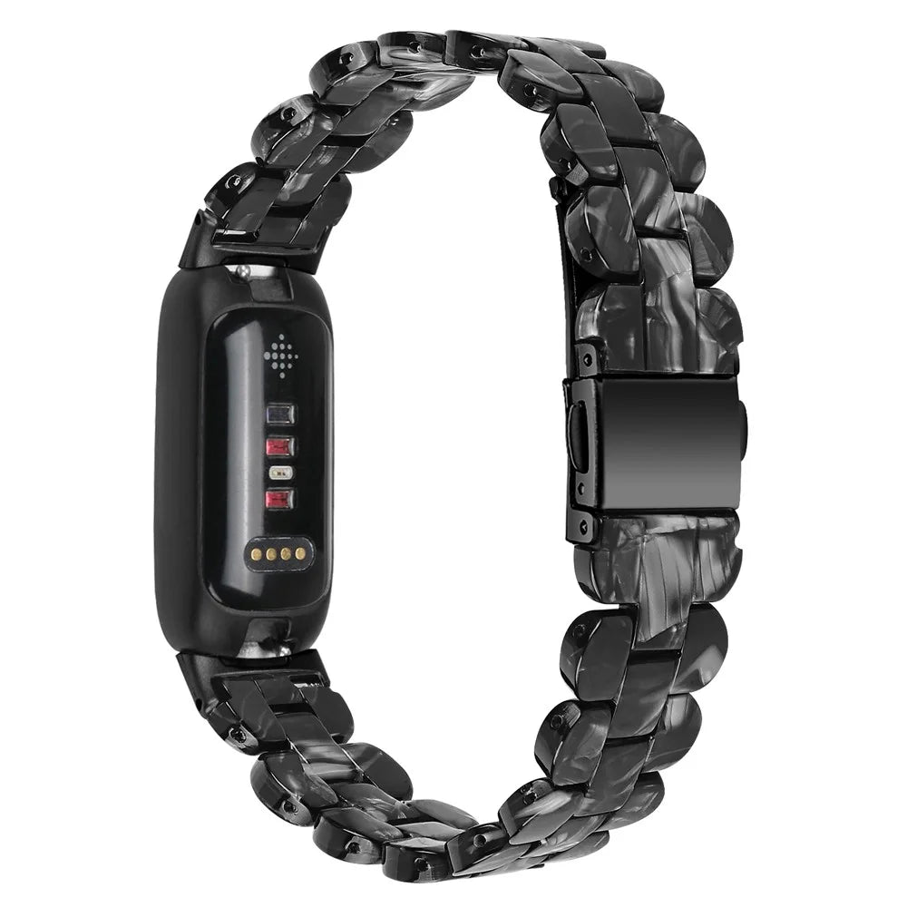 Oval Resin Watch Band for Fitbit Inspire 3 , Stainless Steel Buckle Replacement Strap - Black - 1
