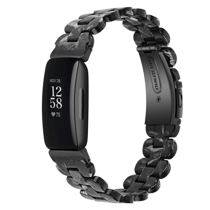 Oval Resin Watch Band for Fitbit Inspire 3 , Stainless Steel Buckle Replacement Strap - Black - 3