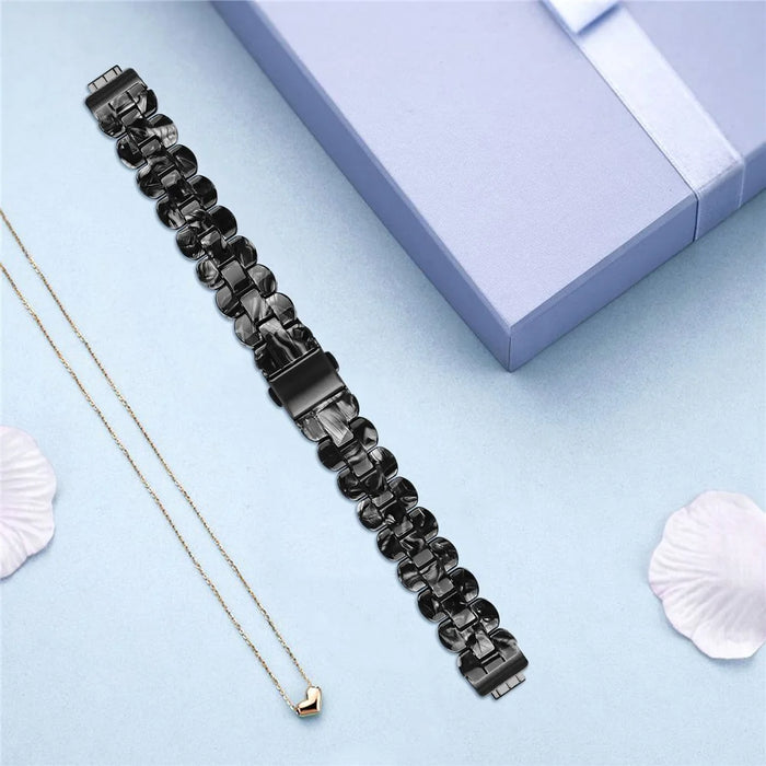 Oval Resin Watch Band for Fitbit Inspire 3 , Stainless Steel Buckle Replacement Strap - Black - 4