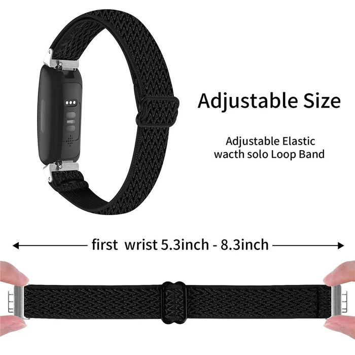 For Fitbit Inspire 3 Wave Shape Woven Nylon Smart Watch Band Replacement Wrist Strap - Black - 3