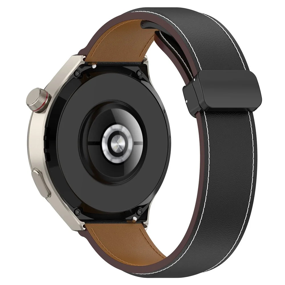 For Huawei Watch Buds / Watch 4 Pro / Watch 3 Pro Genuine Cow Leather Watch Strap 22mm Folding Buckle Wristband - Black - 1