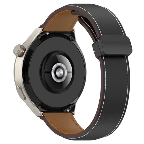 For Huawei Watch Buds / Watch 4 Pro / Watch 3 Pro Genuine Cow Leather Watch Strap 22mm Folding Buckle Wristband - Black - 1