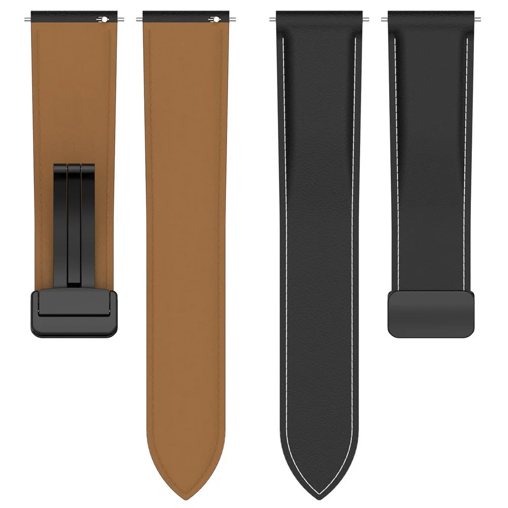 For Huawei Watch Buds / Watch 4 Pro / Watch 3 Pro Genuine Cow Leather Watch Strap 22mm Folding Buckle Wristband - Black - 5
