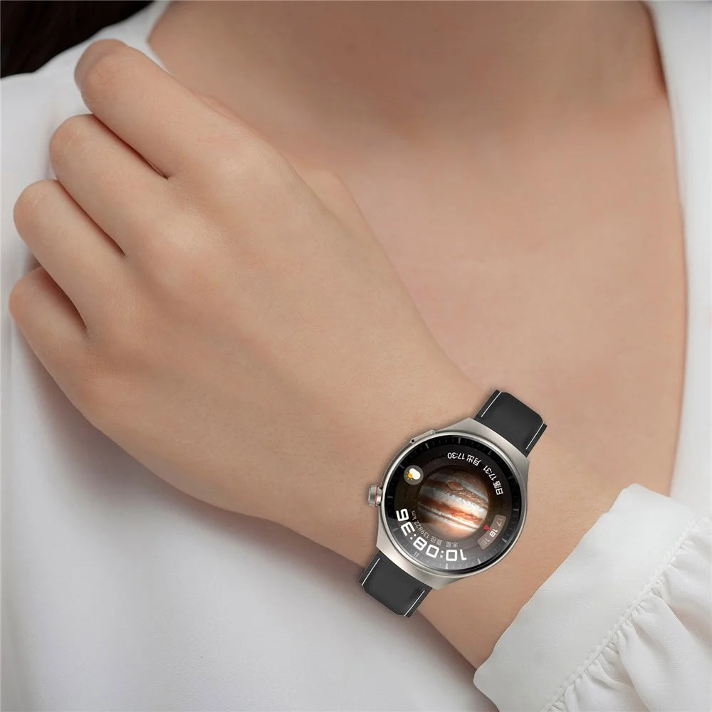 For Huawei Watch Buds / Watch 4 Pro / Watch 3 Pro Genuine Cow Leather Watch Strap 22mm Folding Buckle Wristband - Black - 7