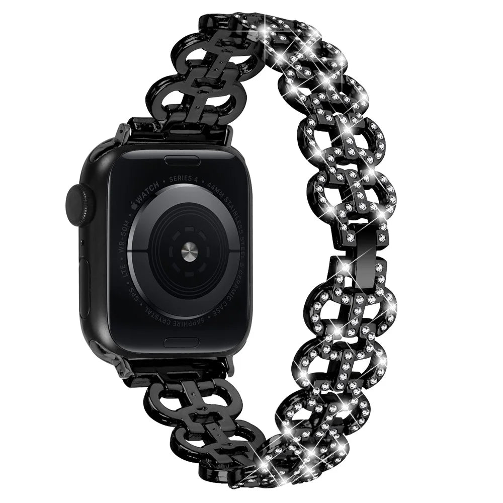 Zinc Alloy Watch Band for Apple Watch Series 11 10 42mm / 9 8 7 41mm / SE3 SE2 SE 6 5 4 40mm / 3 2 1 38mm Bling Rhinestone Decor Copper Bracelet - Black - 1