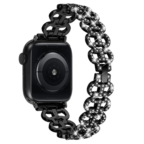 Zinc Alloy Watch Band for Apple Watch Series 11 10 42mm / 9 8 7 41mm / SE3 SE2 SE 6 5 4 40mm / 3 2 1 38mm Bling Rhinestone Decor Copper Bracelet - Black - 1