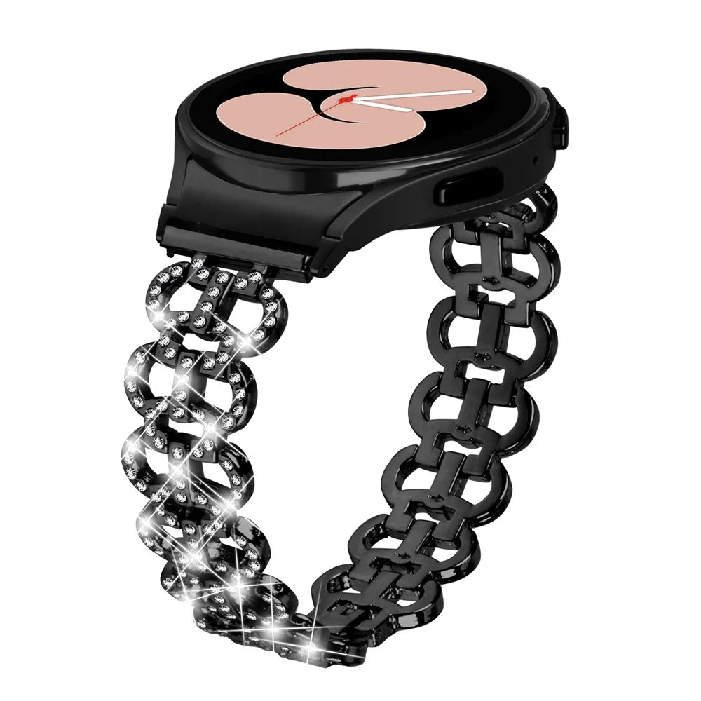 For Samsung Galaxy Watch6 40 / 44mm Rhinestone Metal Watch Strap Hollow Breathable Watchband with Connector - Black - 2