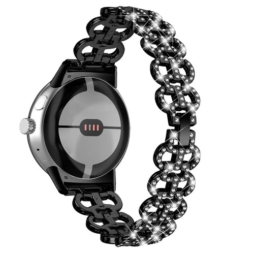 For Google Pixel Watch 4 41mm / Watch 3 41mm / Watch 2 / Watch Gourd Shape Rhinestones Decor Watch Strap Zinc Alloy Replacement Band - Black - 1