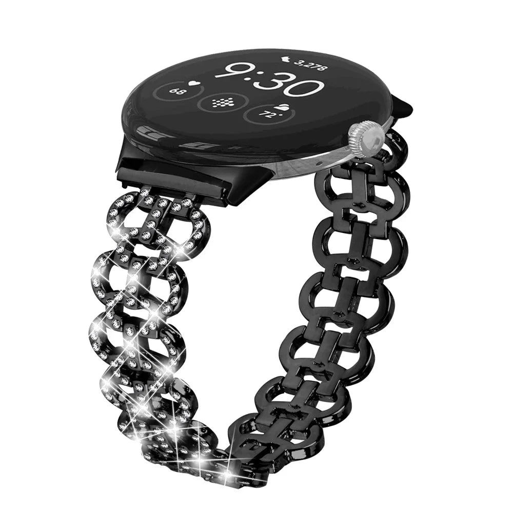 For Google Pixel Watch 4 41mm / Watch 3 41mm / Watch 2 / Watch Gourd Shape Rhinestones Decor Watch Strap Zinc Alloy Replacement Band - Black - 2