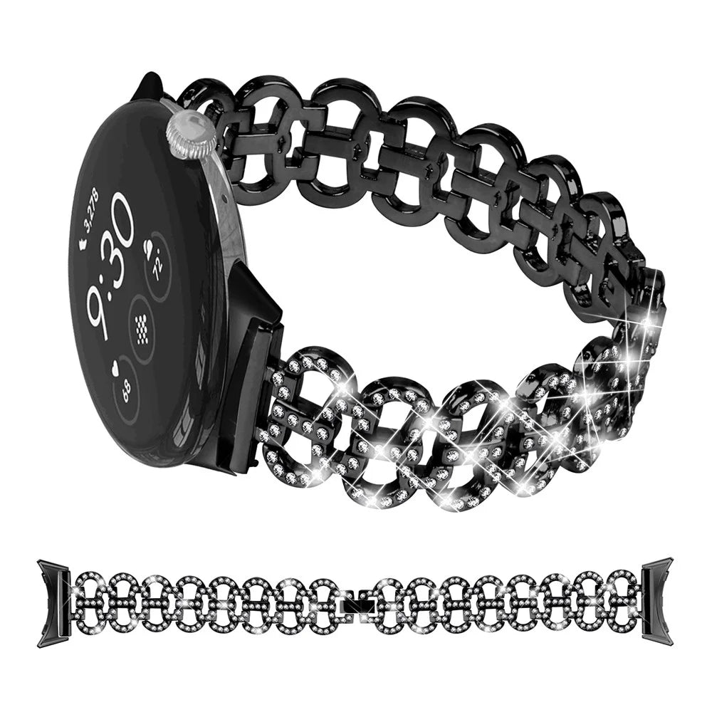 For Google Pixel Watch 4 41mm / Watch 3 41mm / Watch 2 / Watch Gourd Shape Rhinestones Decor Watch Strap Zinc Alloy Replacement Band - Black - 3
