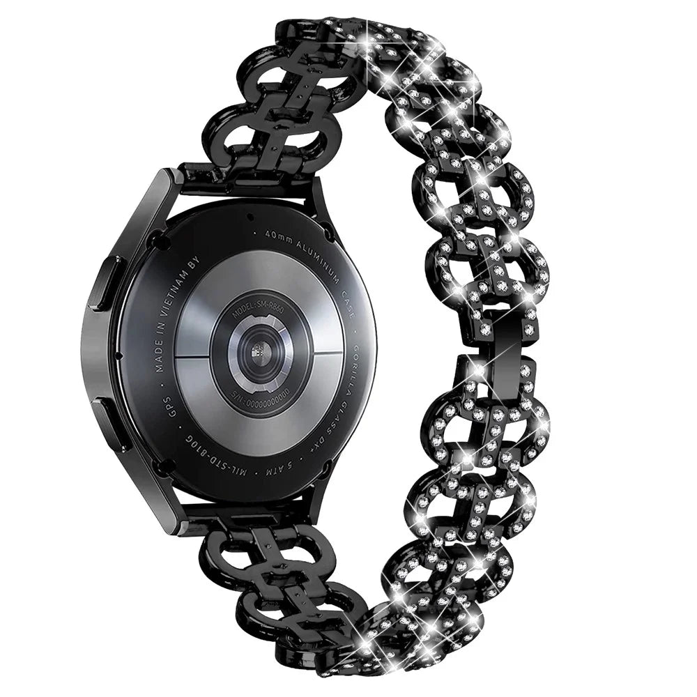 For Samsung Galaxy Watch Active / Active2 44 / 40mm Metal Watch Band 20mm Light Luxury Rhinestone Watch Strap - Black - 1