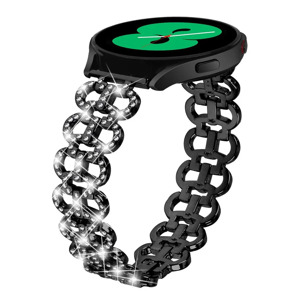 For Samsung Galaxy Watch Active / Active2 44 / 40mm Metal Watch Band 20mm Light Luxury Rhinestone Watch Strap - Black - 2