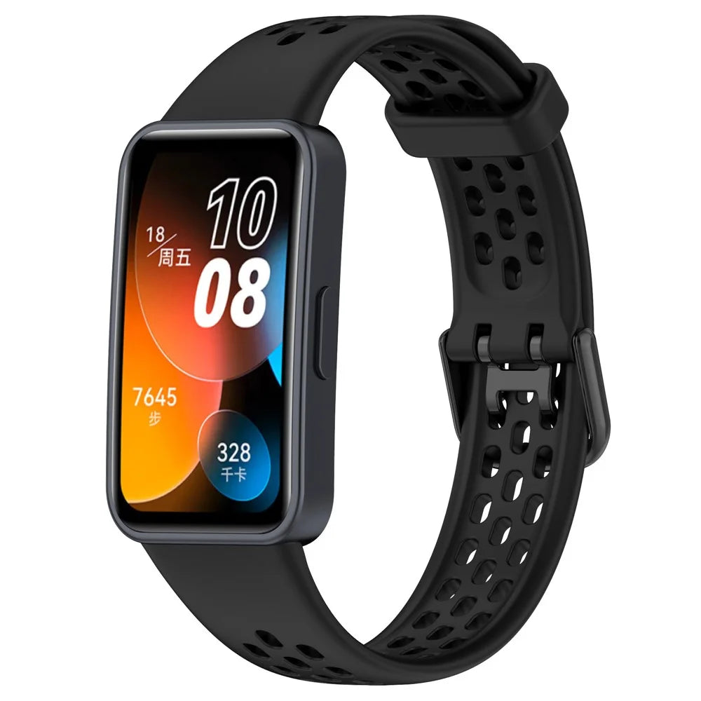 For Huawei Band 8 / Band 8 NFC / Band 9 / Band 9 NFC Watch Band Soft Silicone Breathable Strap Replacement - Black - 4