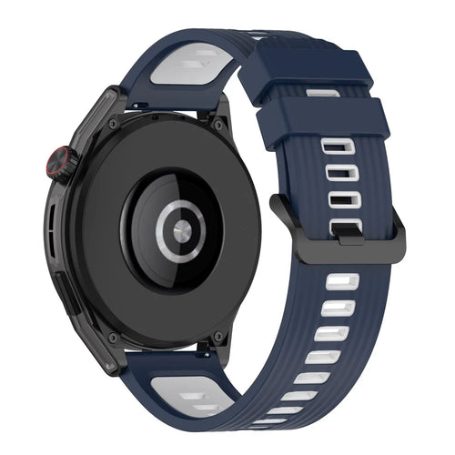 Watch Band for Huawei Watch GT 42mm 46mm / Samsung Galaxy Watch 46mm / Garmin Forerunner 265 Silicone Striped Texture Strap - Midnight Blue+White - 1