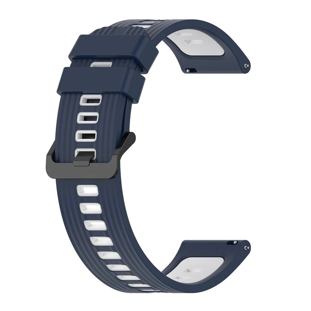 Watch Band for Huawei Watch GT 42mm 46mm / Samsung Galaxy Watch 46mm / Garmin Forerunner 265 Silicone Striped Texture Strap - Midnight Blue+White - 3