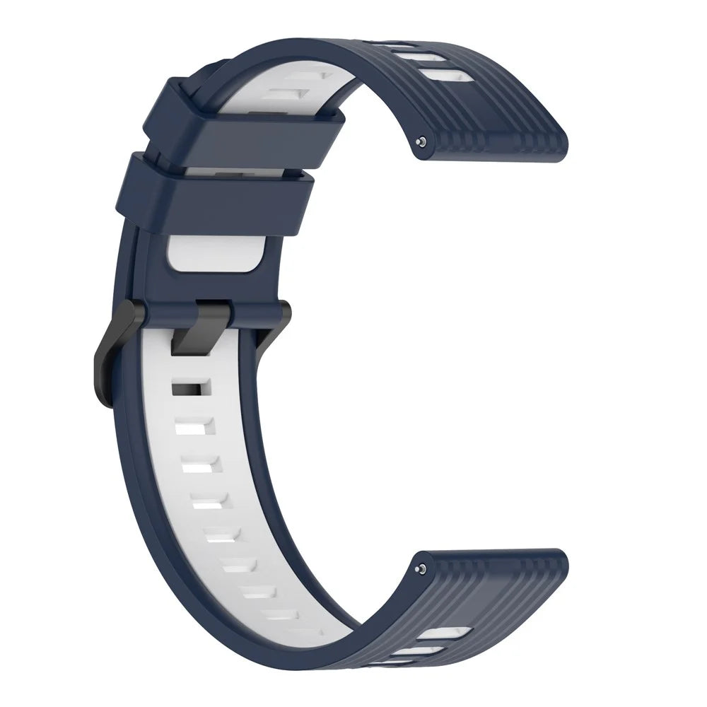Watch Band for Huawei Watch GT 42mm 46mm / Samsung Galaxy Watch 46mm / Garmin Forerunner 265 Silicone Striped Texture Strap - Midnight Blue+White - 4
