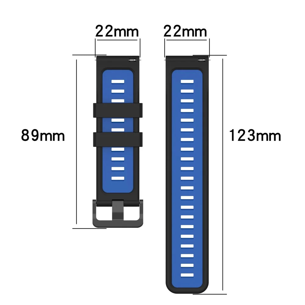 Watch Band for Huawei Watch GT 42mm 46mm / Samsung Galaxy Watch 46mm / Garmin Forerunner 265 Silicone Striped Texture Strap - Midnight Blue+White - 6