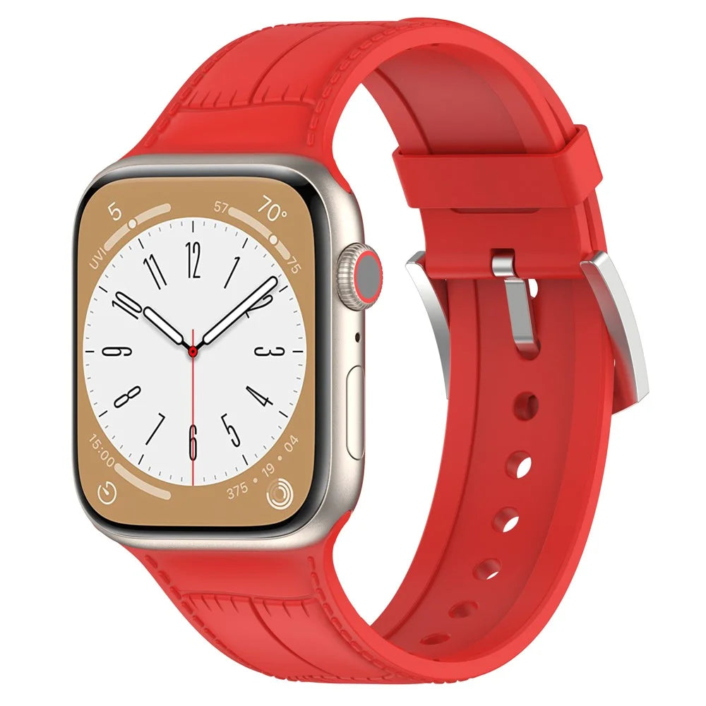 Silicone Watch Band for Apple Watch Series 11 10 42mm / 9 8 7 41mm / SE3 SE2 SE 6 5 4 40mm / 3 2 1 38mm Leather Texture Wrist Strap - Red - 2
