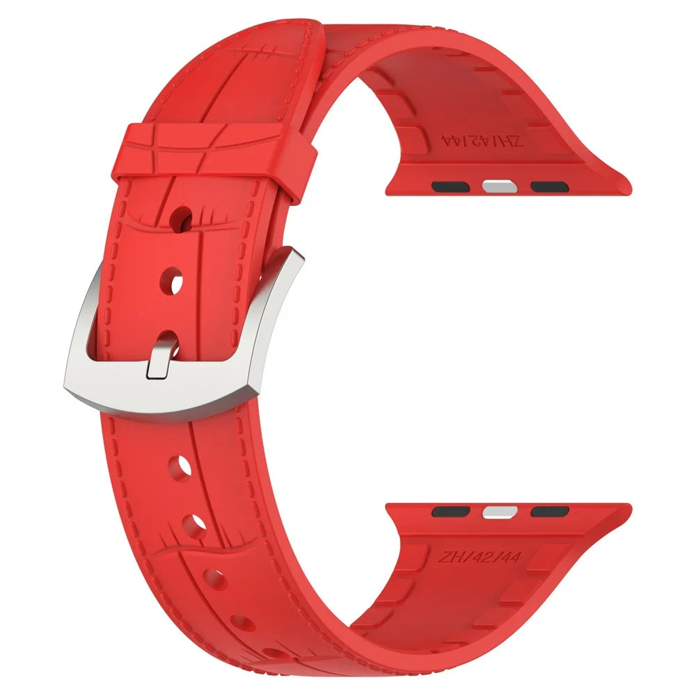 Silicone Watch Band for Apple Watch Series 11 10 42mm / 9 8 7 41mm / SE3 SE2 SE 6 5 4 40mm / 3 2 1 38mm Leather Texture Wrist Strap - Red - 3
