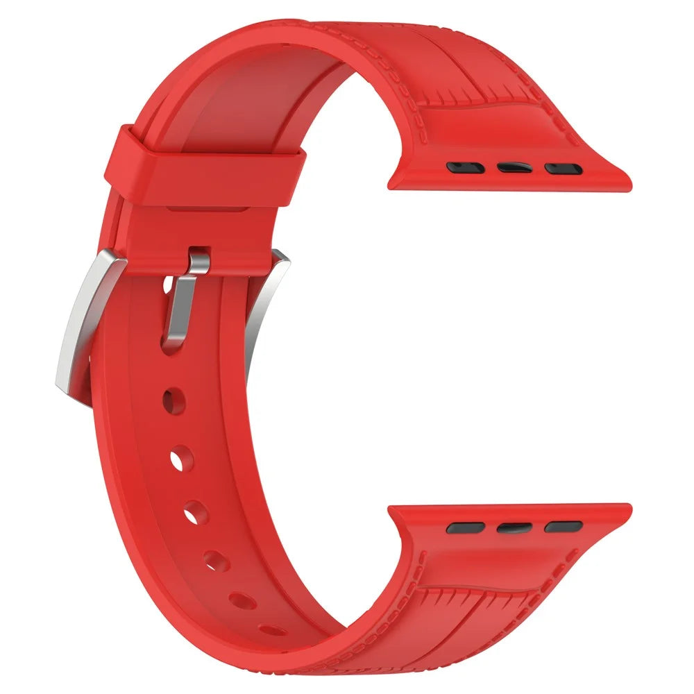 Silicone Watch Band for Apple Watch Series 11 10 42mm / 9 8 7 41mm / SE3 SE2 SE 6 5 4 40mm / 3 2 1 38mm Leather Texture Wrist Strap - Red - 4