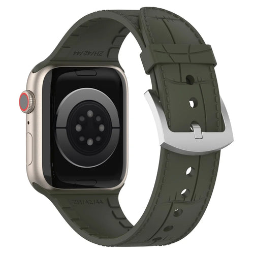 Watch Band for Apple Watch Ultra 3 2 1 49mm / Series 11 10 46mm / 9 8 7 45mm / SE3 SE2 SE 6 5 4 44mm / 3 2 1 42mm Leather Texture Silicone Strap - Dark Green - 1